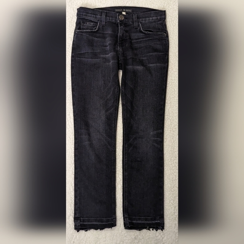 EUC Current/Elliott washed black raw/cuffed hem distressed straight leg cropped - Picture 3 of 10